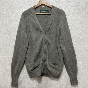Vintage Marshall Fields Men's Cardigan Size L Gray 100% Lambswool Made In USA